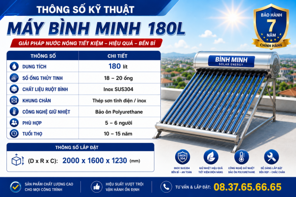 Máy Nước Nóng NLMT Bình Minh 180L - Ảnh 2